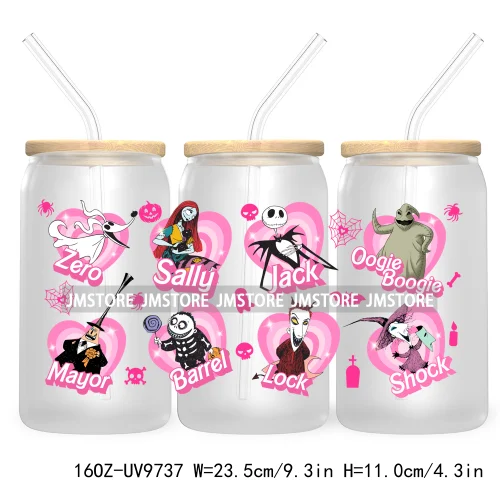 Spooky Cartoon Halloween 16OZ UV Cup Wrap DTF Transfer Stickers For Libbey Glass Can Cups Tumbler Waterproof Labels Scare Crew