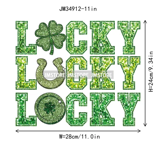 In My Lucky Era Faux Green Sequin Glitter St.Patrick's Lucky Charm Iron On DTF Transfers Stickers Ready To Press For Sweatshirts