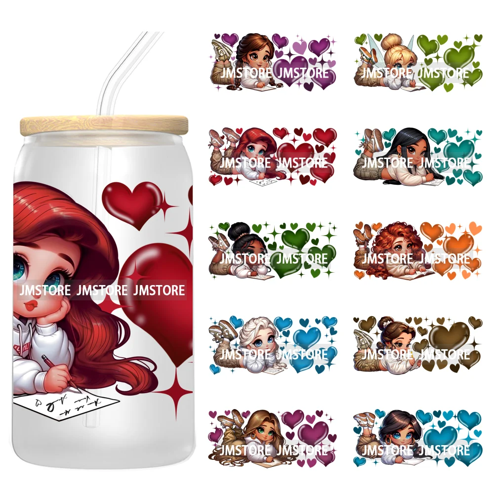 Cartoon Princess Hearts UV DTF Stickers Ready to Transfer Cup Wrap Custom Labels DIY Craft For Libbey Can Glass Tumblers Mugs