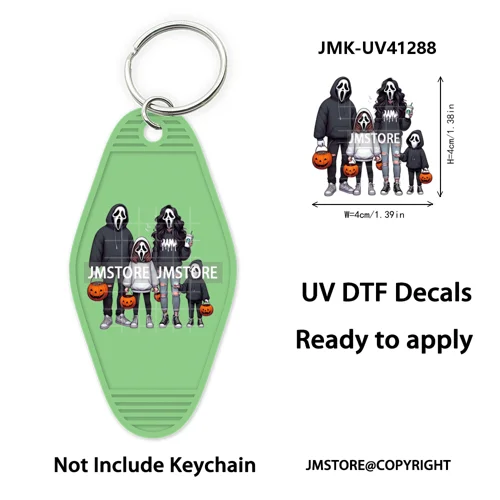 Halloween Horror Mama Kids Ghost Girl Coffee UV DTF Motel Keychain Decal Ready To Ship Transfer Sticker Print For Hotel Keychain