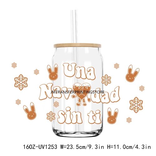 Bad Bunny Christmas 16OZ UV DTF Cup Wrap Transfers Stickers Custom Labels DIY Durable Waterproof Logo For Libbey Glass Can