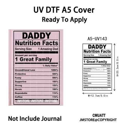 Black Mom Dad Family Nutrition Facts A5 Notebook UV DTF Wrap Ready To Apply Waterproof Transfer Sticker Decals For Journal Cover