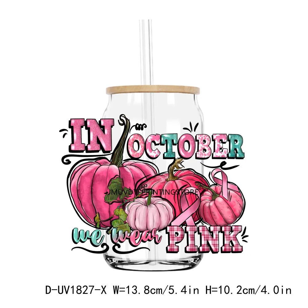 Pink October Breast Cancer UV DTF Transfers Stickers Decals For Libbey Cold Cups Mugs Tumbler Waterproof DIY Craft