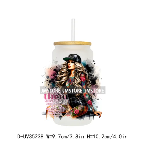 Funny Sarcastic Woman Sassy Girl UV DTF Transfer Stickers Decals Ready To Apply Waterproof For 16OZ Libbey Glass Can Cup Tumbler
