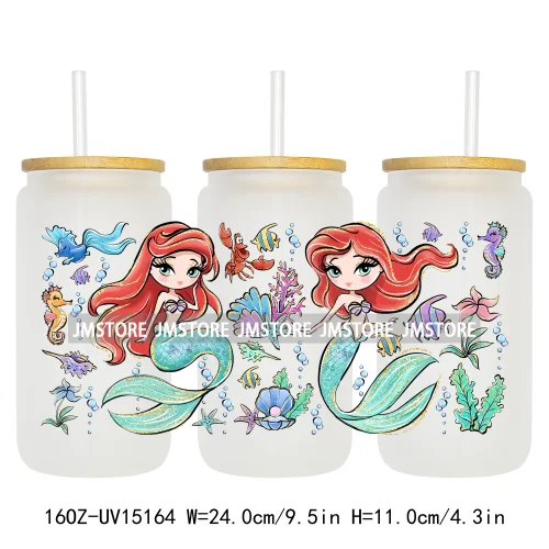Cartoon Princess Coquette Mermaid 16OZ UV DTF Cup Wraps Ready To Apply Waterproof Transfer Stickers For Libbey Glass Can Tumbler