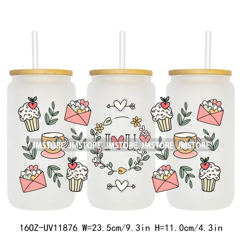 Coquette Bow Pencil 16OZ UV Cup Wrap DTF Transfer Stickers For Libbey Glass Can Cups Tumbler Cherry Heart Love Valentines Day