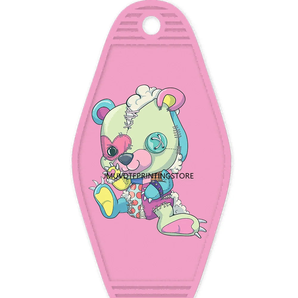 Famous Hustle Bear High Quality WaterProof UV DTF Sticker For Motel Hotel Keychain Colorful Teddy Bears