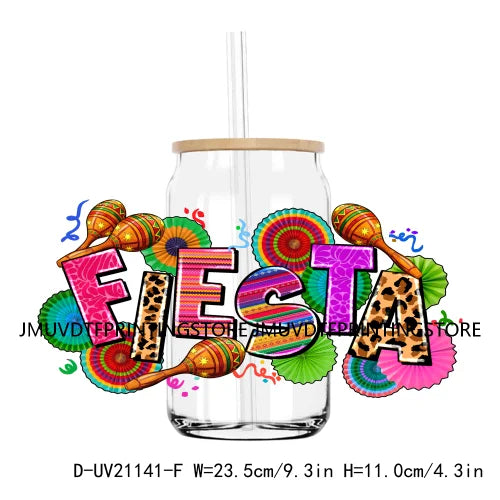 Mexican Mama Cowhide Western UV DTF Sticker For 16OZ Libbey Glass Cup Can Wrap Transfer Sticker Custom DIY Logo Fiesta Tacos