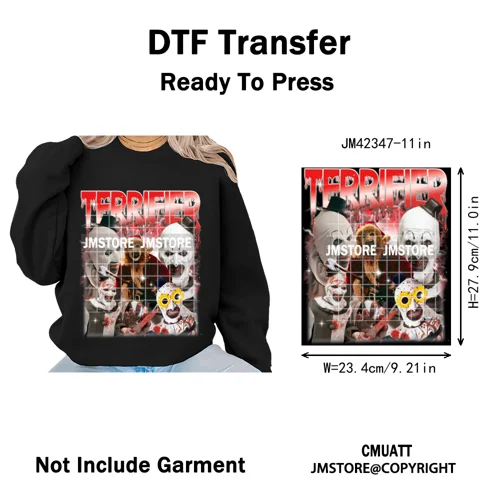 Retro Scary Horror Movie Halloween Costumes Spooky Season Iron on DTF Washable Transfers Stickers Ready to Press for Clothes Bag