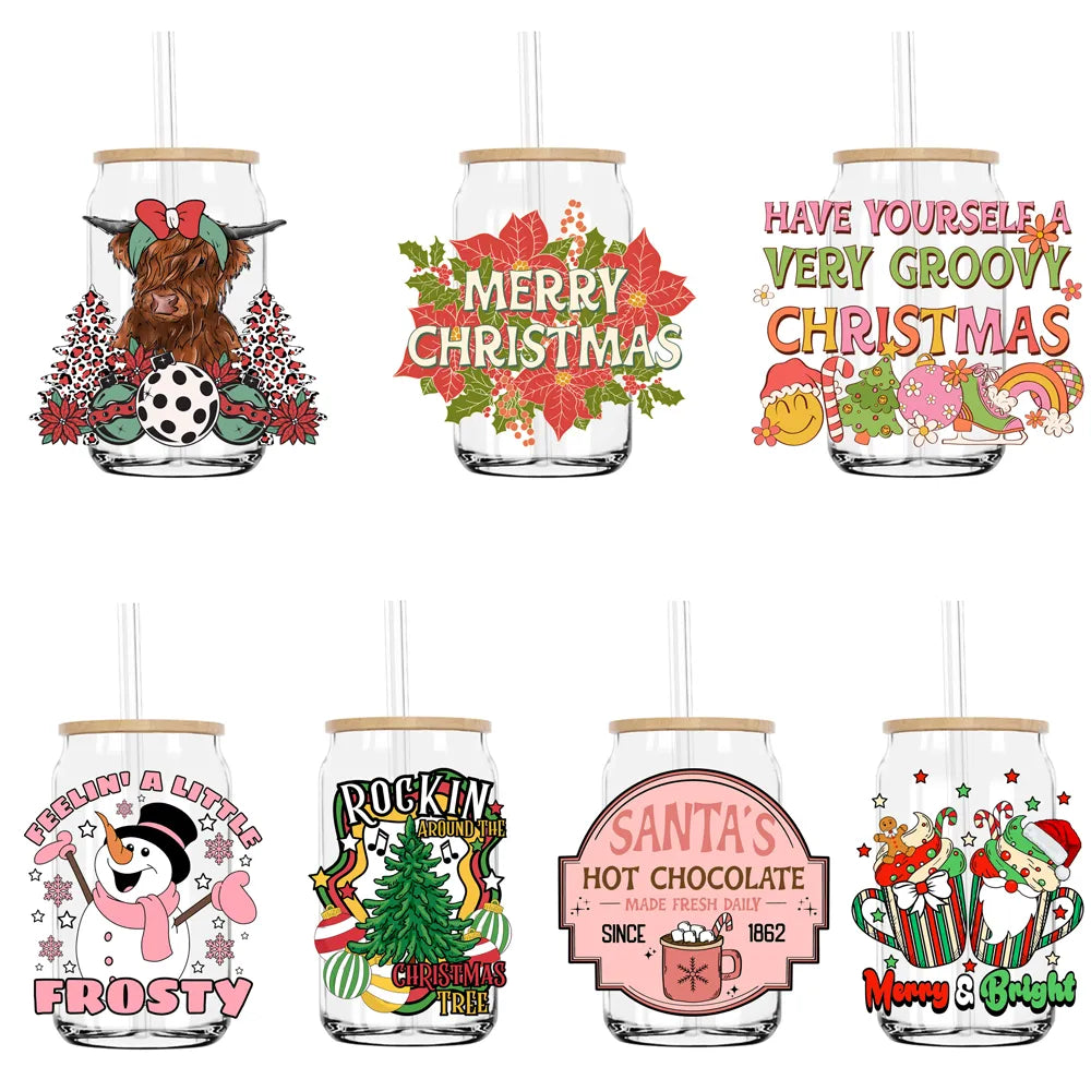 Have Yourself A Very Groovy Christmas UV DTF Transfers Stickers Decals For Libbey Cold Cups Mugs Tumbler Waterproof DIY Craft