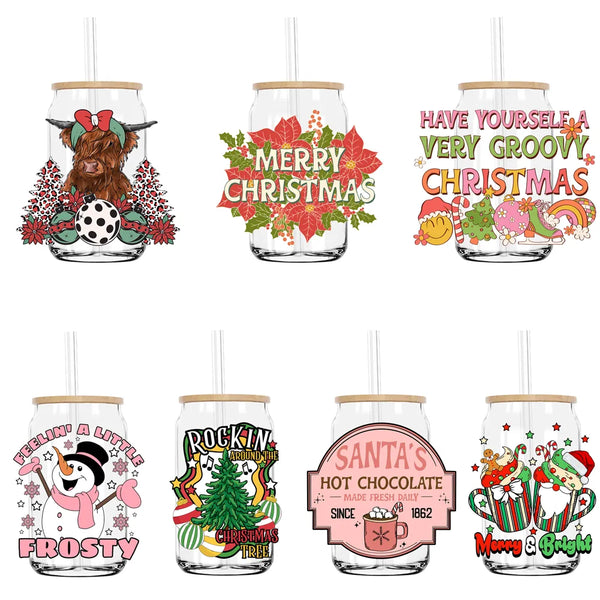 Have Yourself A Very Groovy Christmas UV DTF Transfers Stickers Decals For Libbey Cold Cups Mugs Tumbler Waterproof DIY Craft