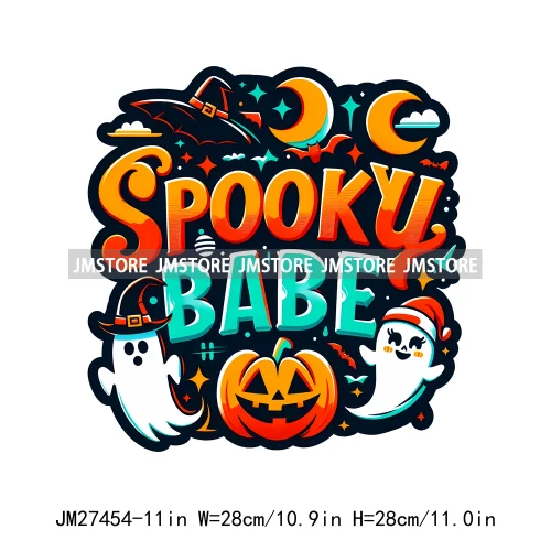 Colorful Coffee Spooky Babe Vibes Stay Spooky Season Ghost Skull Halloween DTF Decals Iron On Transfers Stickers For T-shirts