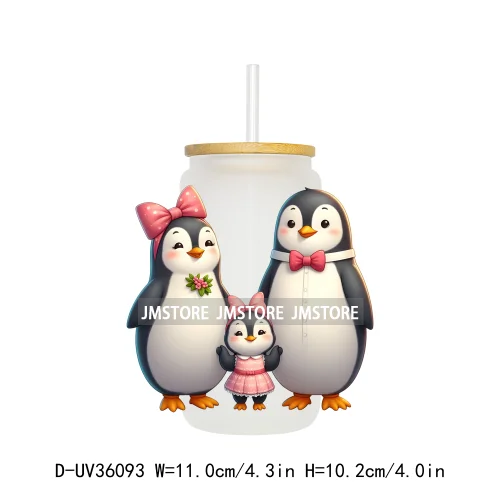 Penguin Family Coquette Bow UV DTF Transfer Stickers Decals Ready To Apply Waterproof For 16OZ Libbey Glass Can Cups Tumbler