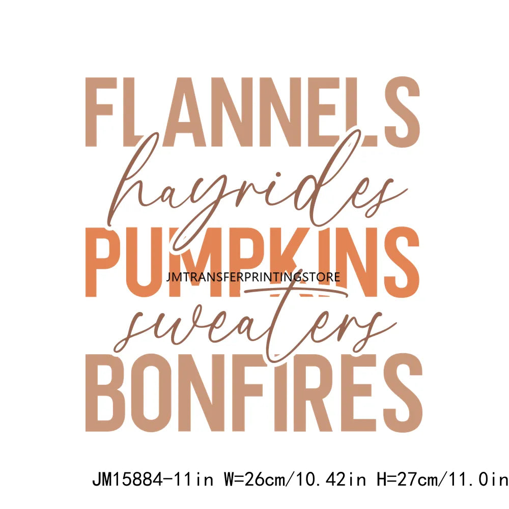 Hello Pumpkin Sweaters Bonfires DIY Logos Fall In The Air Autumn Vibes Iron On DTF Transfer Decals Ready To Press For T-Shirts