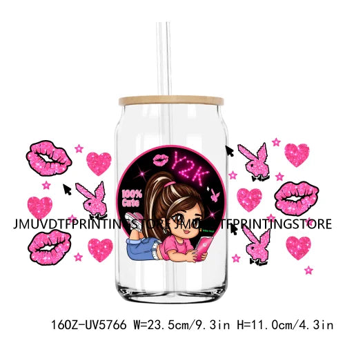 Mexican Lady With Rose Religious 16OZ UV DTF Cup Wrap Transfer Sticker Custom Label Durable Waterproof Logo For Libbey Glass Can