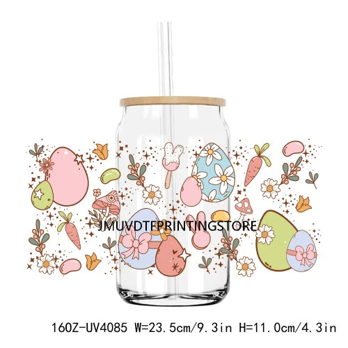 Cute Cartoon Girl With Egg UV DTF Sticker For 16OZ Libbey Glass Cup Can Wrap Transfer Sticker Custom Print DIY Logo Easter Vibes