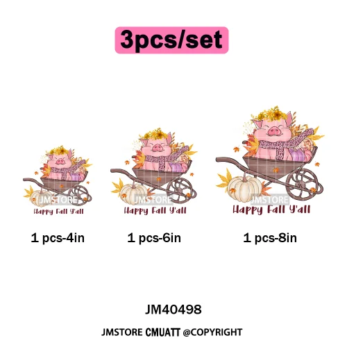 Pink Happy Fall Season Harvest Blessings Pumpkin Autumn Vibes Iron on DTF Washable Transfers Stickers Ready to Press for Hoodies