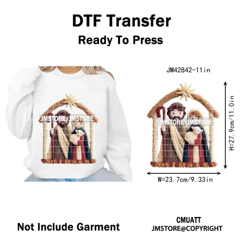 Trendy Faux Yarn Crochet Joy Love Jesus Christian Christmas Iron on DTF Washable Transfers Stickers Ready to Press for Textiles