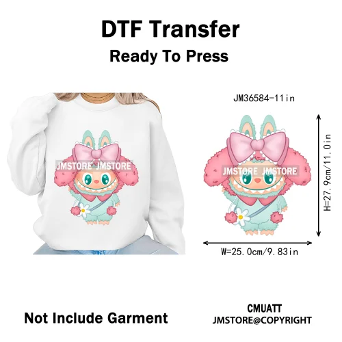 Cute Baby Cartoon Monster Doll Character Bow Girly Washable Decals Iron On DTF Heat Transfer Stickers Ready To Press for Clothes