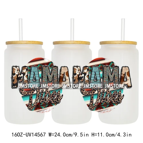 Howdy Western Mama Cowhide UV DTF Wraps Transfer Sticker Selfadhesive Waterproof High Quality For 16OZ Libbey Glass Can Tumbler