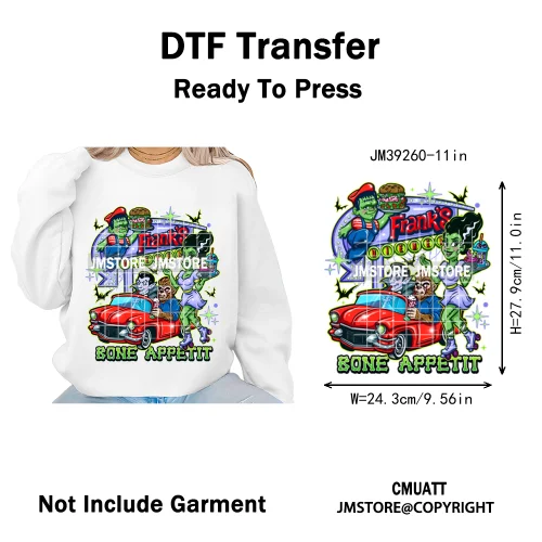 Trendy Margaritas Scary Movie Halloween Monsters Season Iron on DTF Washable Heat Transfers Stickers Ready to Press for Hoodies
