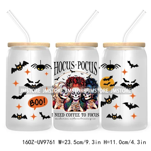 Halloween Double Trouble UV DTF Sticker For 16OZ Libbey Glass Cup Can Wrap Horror Princess Transfer Printing Custom Labels Logo