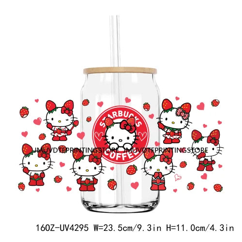 Candy Heart Cartoon Characters Couple UV DTF Sticker For 16OZ Libbey Glass Cup Can Wrap Transfer Sticker Custom Labels DIY Logo