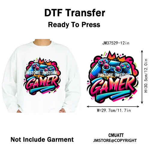 12in Game Zone Time Girl Gamer Squad Hustler Graffiti Game On Over Iron on DTF Transfers Stickers Ready to Press for Hoodies