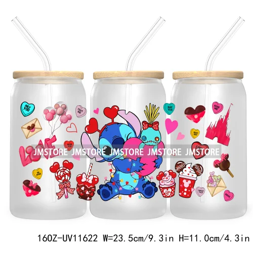 Happy Valentine's Day Cartoon Mouse Couple 16OZ UV Cup Wrap DTF Transfer Sticker For Libbey Glass Can Cups Tumbler XOXO Love Bug