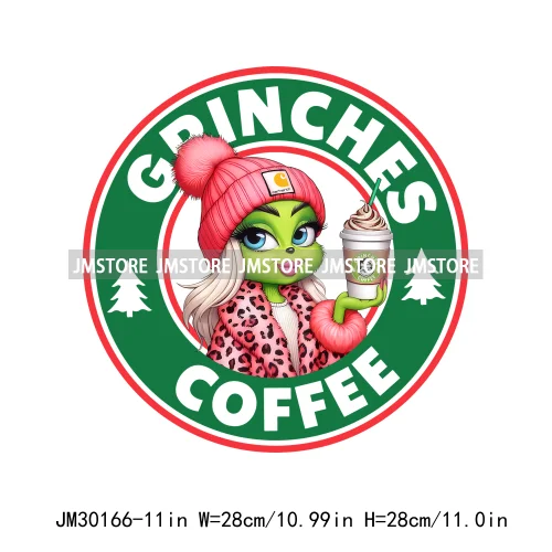 Green Bougie Lady Coffee Leopard Christmas Holiday Season Iron On DTF Transfers Stickers Ready To Press For T-shirts Bags