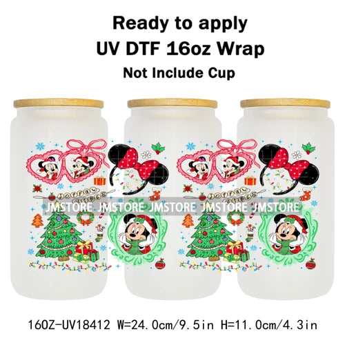 Cartoon Mouse Friends Christmas Gingerbread 16OZ UV DTF Cup Wraps Ready To Apply Durable Transfer Stickers For Libbey Glass Can