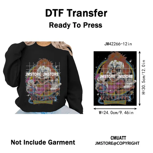 Horror Characters Halftone Movie Shows Scary Halloween Vibes Iron on DTF Washable Transfers Stickers Ready to Press for Clothing