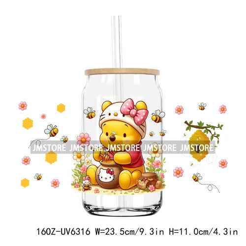 Cute Cartoon Cat Strawberry 16OZ UV DTF Cup Wrap Transfers Stickers Custom Labels Durable Waterproof Logo For Libbey Glass Can