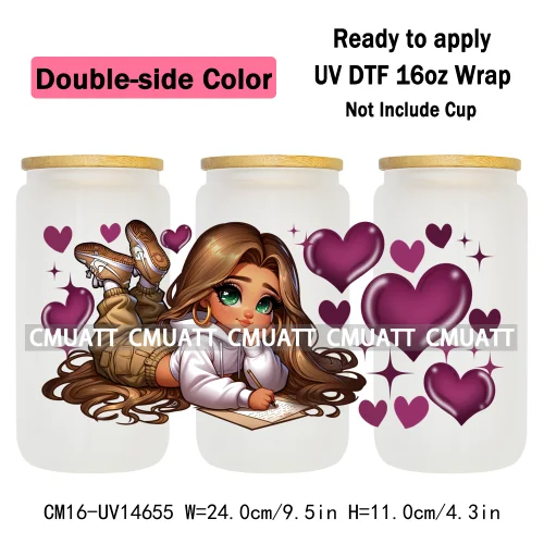 Double Sided Color UV DTF Cup Wraps 16OZ Wholesale Custom Bulk Waterproof Cartoon Lovely Princess Design For DIY Craft Mug Glass