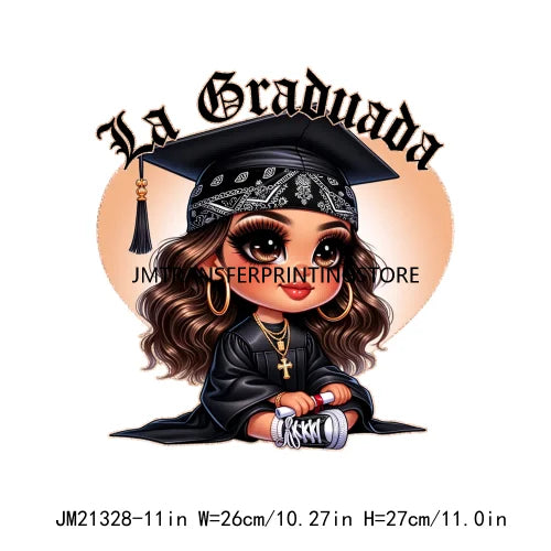 Chicana Chola Educated Latina Graduation Girl Mexican Culture Iron On Stickers Chingona y con Diploma DTF Transfers For Garment