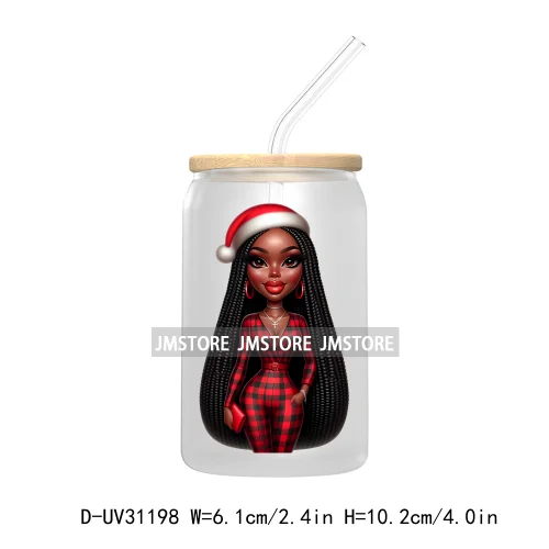 Afro Black Woman Christmas UV Sticker Decals For Libbey Cold Cups Mugs Tumbler Transfer Stickers Waterproof Labels Fashion Girls