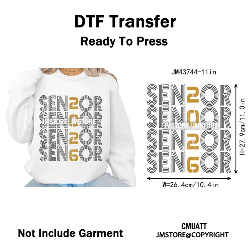 High School Senior Year Class of 2026 My First Last Day Iron on Washable DTF Heat Transfers Stickers Ready to Press for Hoodies