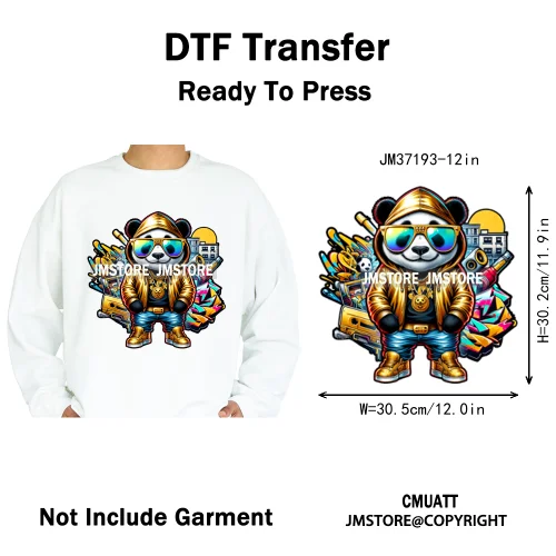 12in Street Snarl Savage Animal King Graffiti Urban Bear Bunny Cat Dog Iron on DTF Transfers Stickers Ready to Press for Clothes