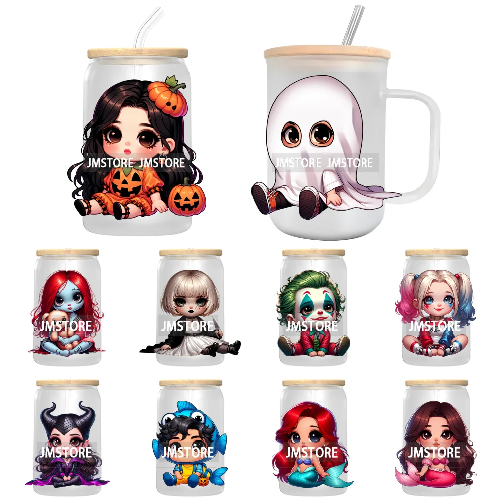 Spooky Cartoon Halloween Characters UV DTF Transfer Stickers Decals For Libbey Cold Cups Mugs Tumbler Waterproof Baby Princess