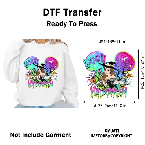Cartoon Witches Princess Skull Animal Kids Love Characters Halloween Iron on DTF Transfers Stickers Ready to Press for T-shirts