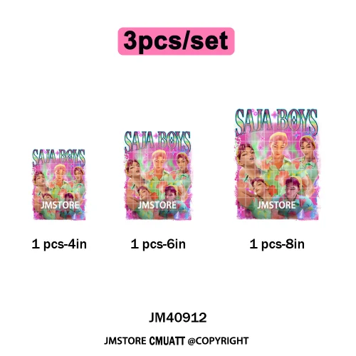 Music Kpop Group Lover Anime Fans Boys Girls Hunters Inspired Iron on DTF Washable Transfers Sticker Ready to Press for Clothing