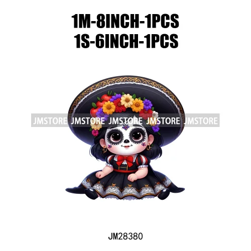 Cute Mexican Day Of The Dead Skeleton Catrina Princess Dolls Iron On DTF Heat Press Transfers Stickers Printing For Clothes