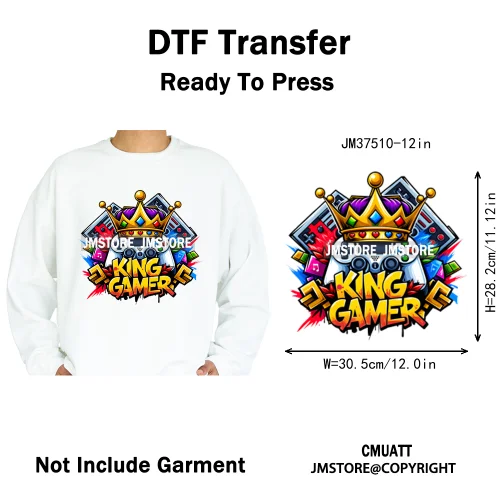12in Graffiti Hip Hop Music Rap King Lover Video Pro Games Iron on Diy DTF Thermal Transfer Stickers Ready to Press for Clothing
