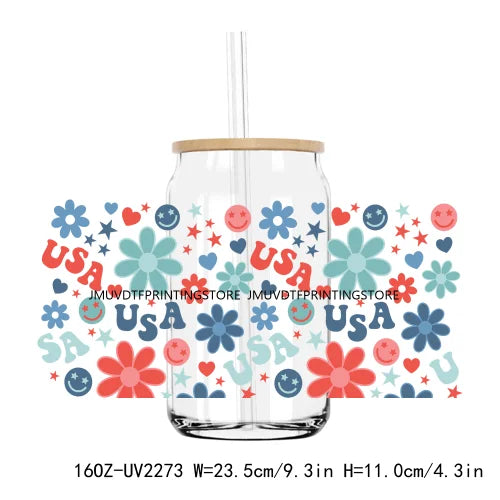 Colorful Wild Floral Flowers 16OZ UV DTF Cup Wrap Transfers Stickers Custom Labels DIY Waterproof Logo For Libbey Glass Can