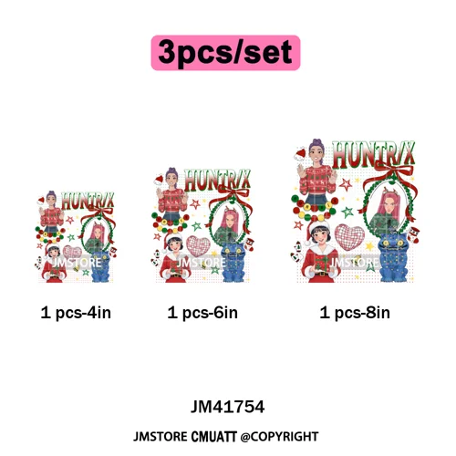 Preppy Christmas Festive Boys Girls Movie Xmas Gift Food Light Iron on DTF Washable Transfer Stickers Ready to Press for Clothes
