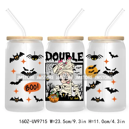 Halloween Double Trouble UV DTF Sticker For 16OZ Libbey Glass Cup Can Wrap Horror Princess Transfer Printing Custom Labels Logo