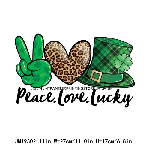 DIY Peace Love Luck Happy St Patrick's Day Design Printing Feeling Lucky Green Shamrocks DTF Transfer Stickers For Clothing