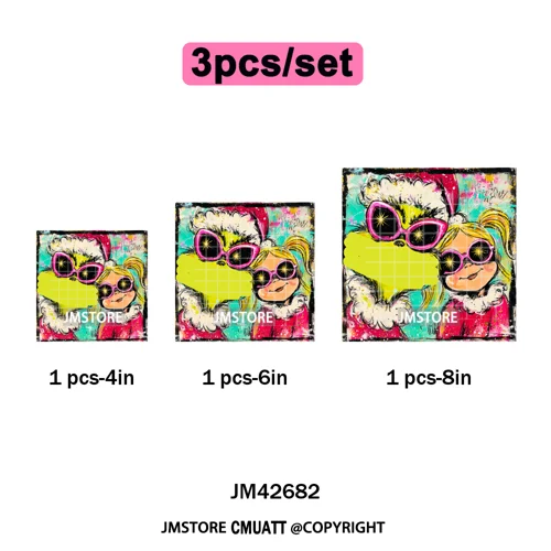 Cartoon Christmas Club Snow Winter Vibes Holly Jolly Santa Iron on DTF Washable Transfers Stickers Ready to Press for Clothing