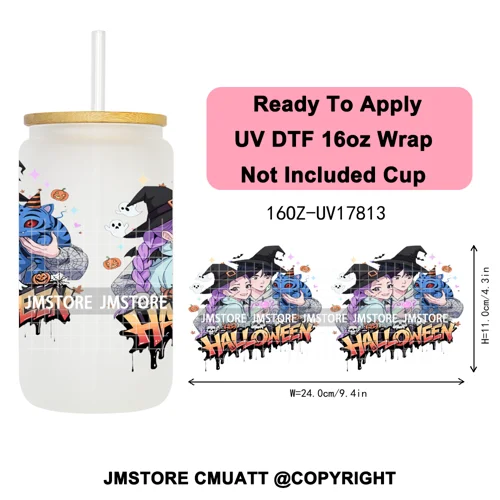 Kpop Halloween Spooky Ghosts Anime Lover 16OZ UV DTF Cup Wraps Ready To Apply Waterproof Transfer Stickers For Libbey Glass Can
