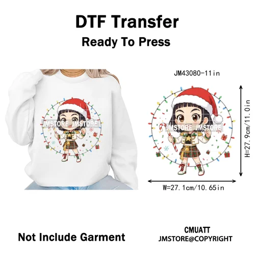 Cartoon Kpop Demon Music Anime Girly Merry Christmas Iron on Washable DTF Heat Transfer Stickers Ready to Press for T-shirts Bag